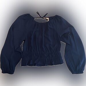 Madewell Top Small Blue Twill Tie-Back Cutout Top NI195